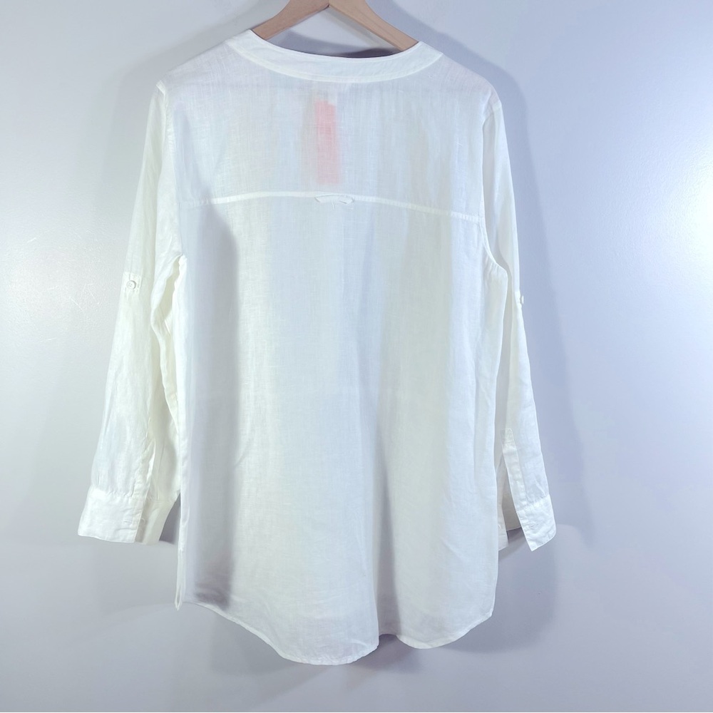 Eileen Fisher Women's White 100% Irish Linen Half Button Long Sleeve Tunic Sz M - Picture 6 of 11